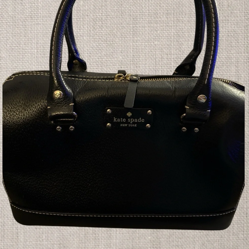 Kate Spade New York Black Leather Satchel Handbag Zip Top 12